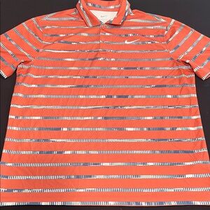Nike Men's Vibrant Orange and Gray Striped Polo